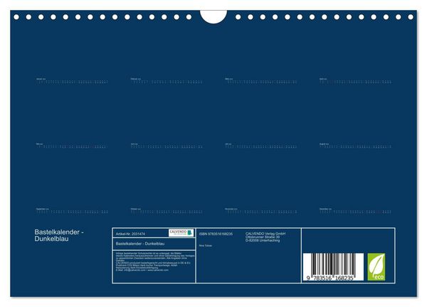 Produktbild: Bastelkalender - Dunkelblau (Wandkalender 2026 DIN A4 quer), CALVENDO Monatskalender