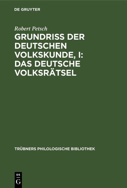 Produktbild: Grundri&szlig; der deutschen Volkskunde, I: Das deutsche Volksr&auml;tsel