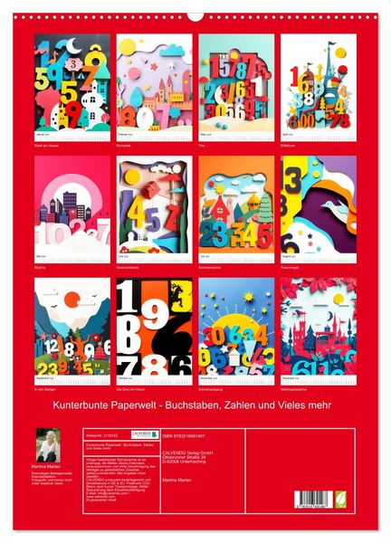 Produktbild: Kunterbunte Paperwelt - Buchstaben, Zahlen und Vieles mehr (Wandkalender 2026 DIN A2 hoch), CALVENDO Monatskalender