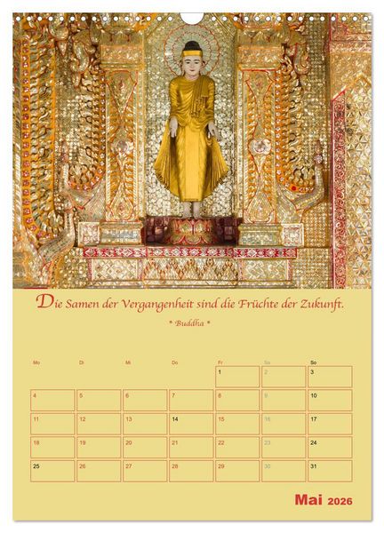 Produktbild: BUDDHA IN GOLD - Mit buddhistischen Spr&uuml;chen (Wandkalender 2026 DIN A3 hoch), CALVENDO Monatskalender