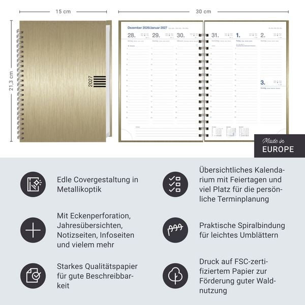 Produktbild: Wochen-Cheftimer A5, Alu gold 2027