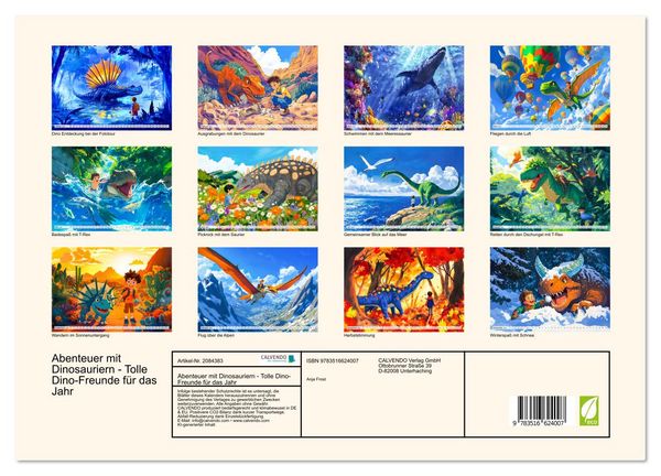 Produktbild: Abenteuer mit Dinosauriern - Tolle Dino-Freunde f&uuml;r das Jahr (hochwertiger Premium Wandkalender 2026 DIN A2 quer), Kunstdruck in Hochglanz