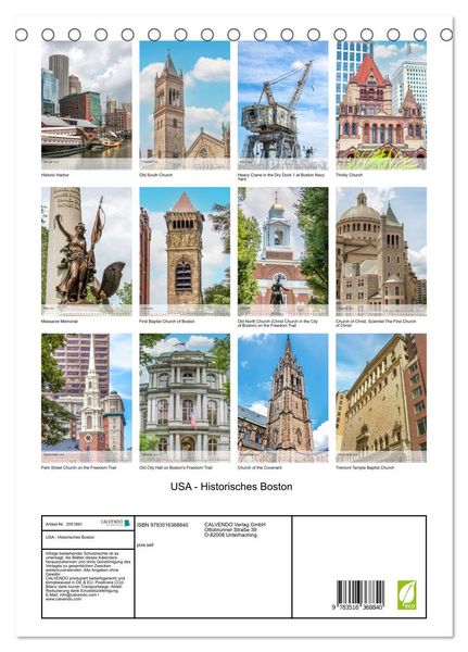 Produktbild: USA - Historisches Boston (Tischkalender 2026 DIN A5 hoch), CALVENDO Monatskalender