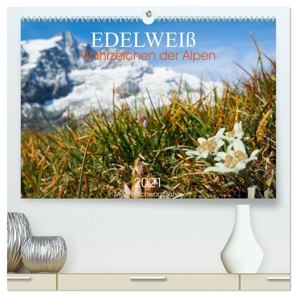 Edelweiß - Wahrzeichen der Alpen (hochwertiger Premium Wandkalender 2026 DIN A2 quer), Kunstdruck in Hochglanz