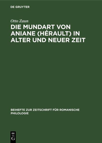 Produktbild: Die Mundart von Aniane (H&eacute;rault) in alter und neuer Zeit