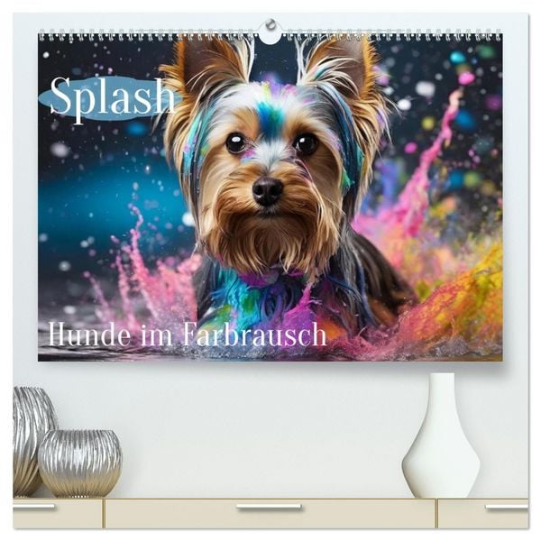 Produktbild: Splash - Hunde im Farbrausch (hochwertiger Premium Wandkalender 2026 DIN A2 quer), Kunstdruck in Hochglanz