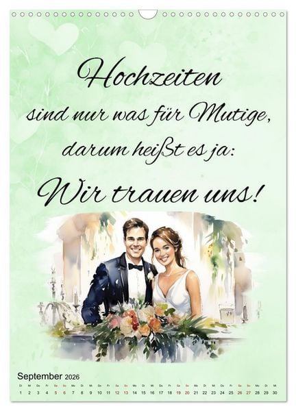 Produktbild: Hochzeitsspr&uuml;che (Wandkalender 2026 DIN A3 hoch), CALVENDO Monatskalender