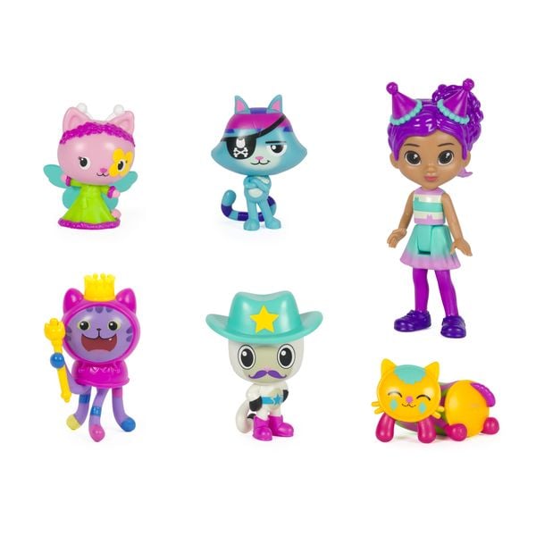 Produktbild: Gabby's Dollhouse, Party-Figuren Geschenkset, Party Gabby mit 6 Katzen-Figuren im festlichen Outfit