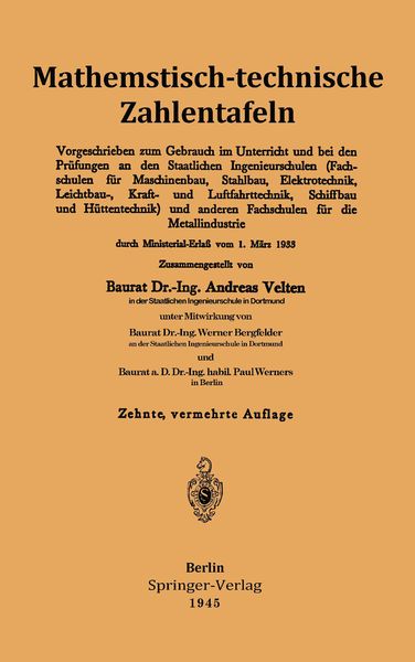 Produktbild: Mathematisch-technische Zahlentafeln
