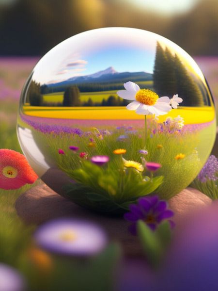 Produktbild: CALVENDO Puzzle Eine bunte Fr&uuml;hlingswiese spiegelt sich in einer Kugel. | 1000 Teile Lege-Gr&ouml;&szlig;e 64x48cm Foto-Puzzle f&uuml;r gl&uuml;ckliche Stunden