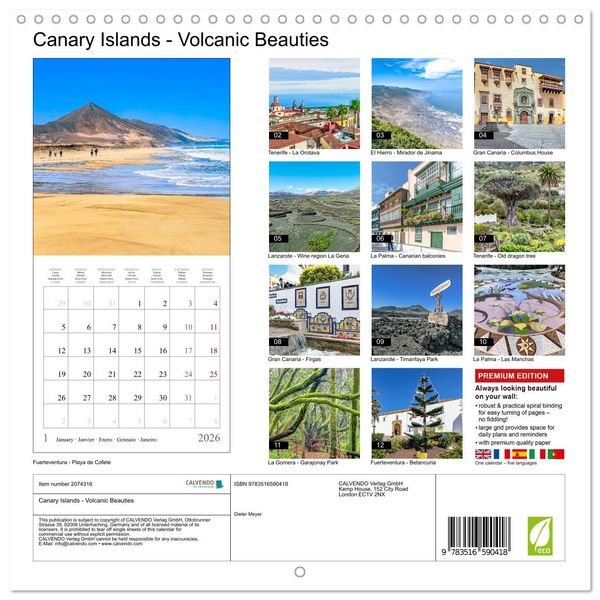 Produktbild: Canary Islands - Volcanic Beauties (Wall Calendar 2026 12 &times; 12 Inch) CALVENDO 12 Month Wall Calendar