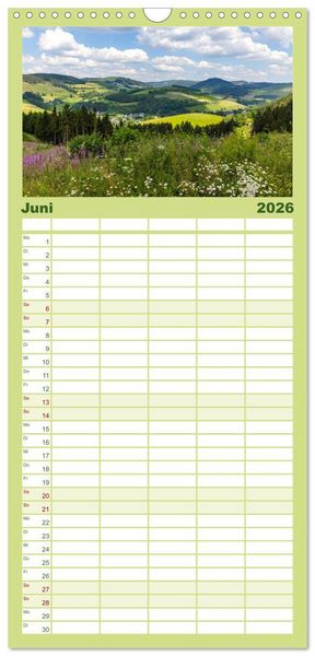 Produktbild: Familienplaner 2026 - Sauerland - hier muss man mal gewesen sein mit 5 Spalten (Wandkalender, 21 x 45 cm) CALVENDO