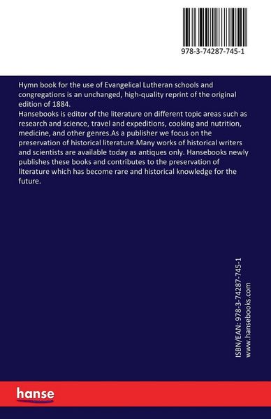 Produktbild: Hymn book for the use of Evangelical Lutheran schools and congregations