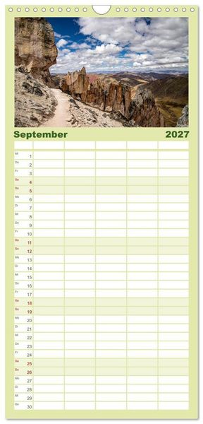 Produktbild: Familienplaner 2027 - Palccoyo - Der neue Rainbow Mountain in Peru mit 5 Spalten (Wandkalender, 21 x 45 cm) CALVENDO