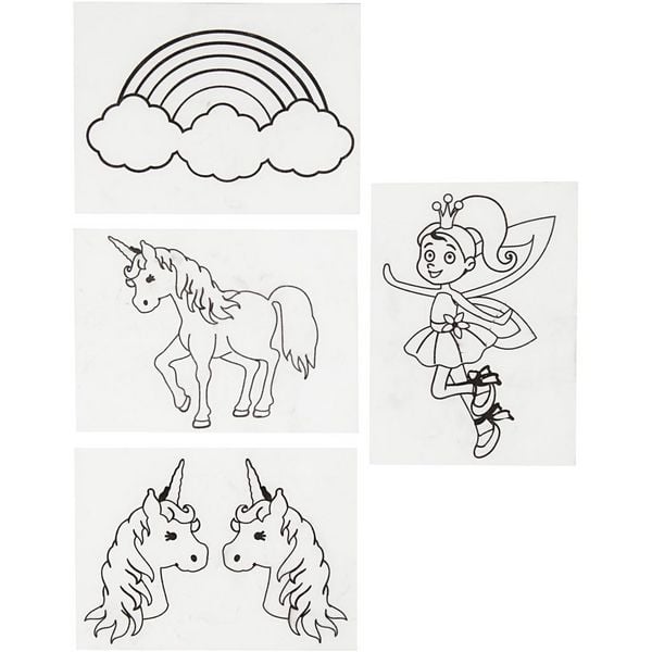 Produktbild: Creativ Company Plastikschrumpfplatten mit Motiven, Einh&ouml;rner, Blatt 10,5x14,5 cm, Dicke 0,3 mm, Matt transparent, 4 Blatt