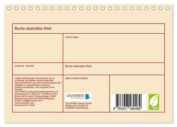 Produktbild: Bunte abstrakte Welt (Tischkalender 2026 DIN A5 quer), CALVENDO Monatskalender