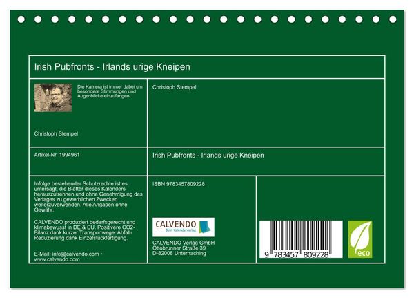 Produktbild: Irish Pubfronts - Irlands urige Kneipen (Tischkalender 2026 DIN A5 quer), CALVENDO Monatskalender