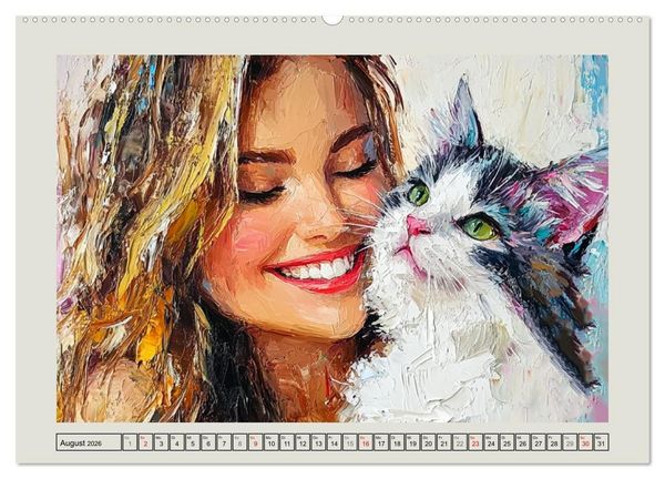 Produktbild: Zweisamkeit in Farben. Katzen und Menschen in Harmonie (Wandkalender 2026 DIN A2 quer), CALVENDO Monatskalender