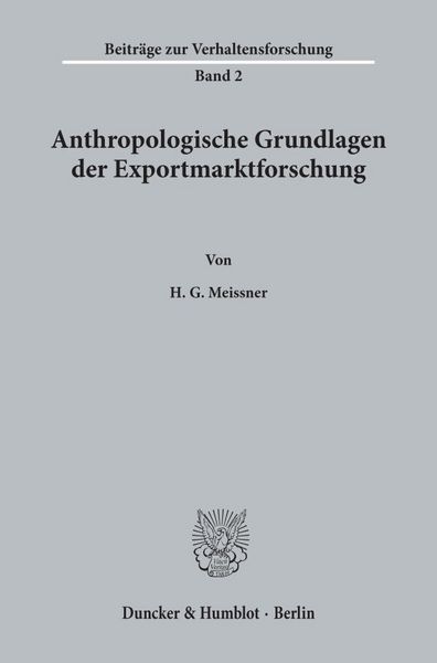 Produktbild: Anthropologische Grundlagen der Exportmarktforschung.