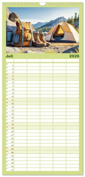 Produktbild: Familienplaner 2026 - Camping-Life und Abenteuer mit 5 Spalten (Wandkalender, 21 x 45 cm) CALVENDO