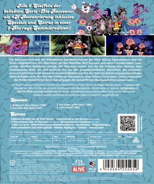 Produktbild: Die Raccoons - Die komplette Serie (neue 4K-Restaurierung aller 5 Staffeln plus Specials & Extras) (5 Blu-rays)