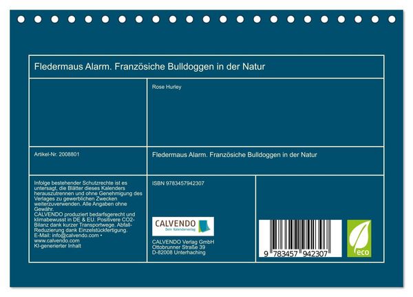 Produktbild: Fledermaus Alarm. Franz&ouml;siche Bulldoggen in der Natur (Tischkalender 2026 DIN A5 quer), CALVENDO Monatskalender
