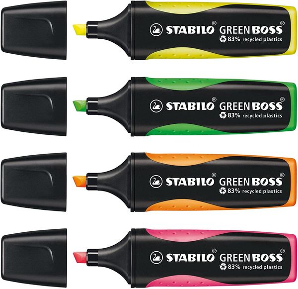 Produktbild: STABILO Umweltfreundlicher Textmarker -   GREEN BOSS - 4er Pack - gr&uuml;n, rosa, orange, gelb