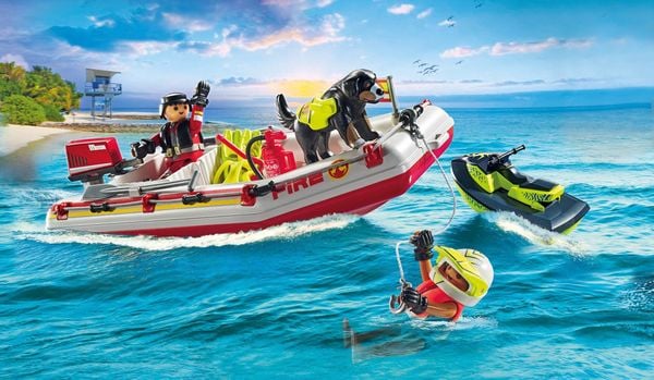 Produktbild: PLAYMOBIL 71464 Feuerwehrboot mit Aqua Scooter