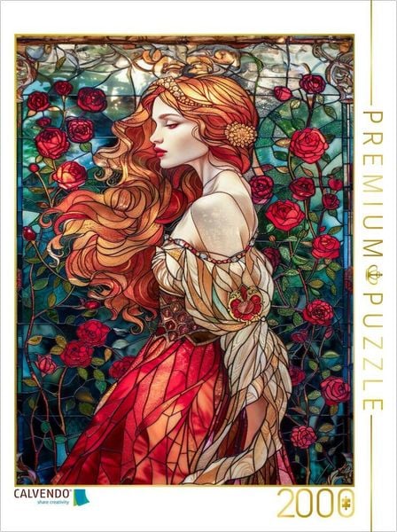 CALVENDO Puzzle Eine zauberhafte Szene zeigt eine Prinzessin, die inmitten eines üppigen Rosengartens steht | 2000 Teile Lege-Größe 90x67cm Foto-Puzzle für glückliche Stunden