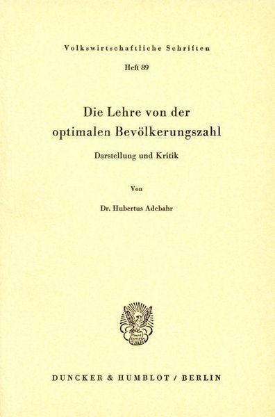 Produktbild: Die Lehre von der optimalen Bev&ouml;lkerungszahl.