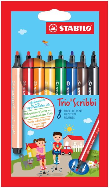 Produktbild: Gefederter Dreikant-Filzstift - STABILO Trio Scribbi - 8er Pack - mit 8 verschiedenen Farben