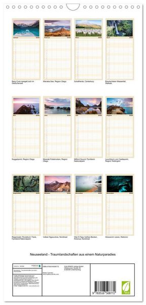 Produktbild: Familienplaner 2026 - Neuseeland - Traumlandschaften aus einem Naturparadies mit 5 Spalten (Wandkalender, 21 x 45 cm) CALVENDO