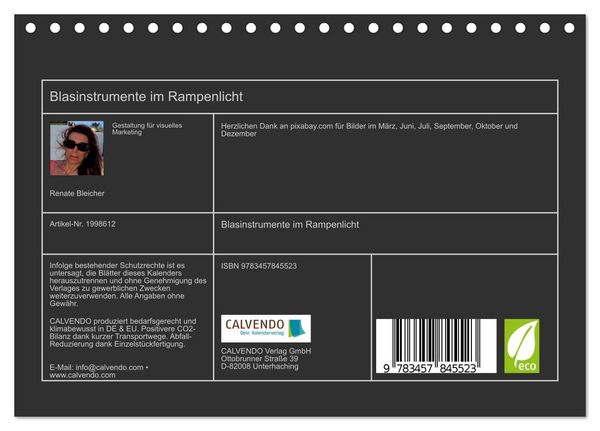 Produktbild: Blasinstrumente im Rampenlicht (Tischkalender 2026 DIN A5 quer), CALVENDO Monatskalender