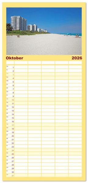 Produktbild: Familienplaner 2026 - Miami und Miami Beach mit 5 Spalten (Wandkalender, 21 x 45 cm) CALVENDO