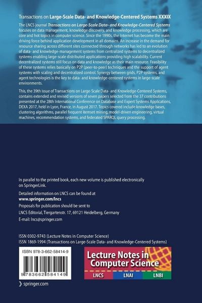 Produktbild: Transactions on Large-Scale Data- and Knowledge-Centered Systems XXXIX