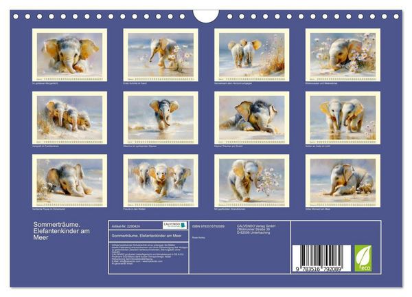 Produktbild: Sommertr&auml;ume. Elefantenkinder am Meer (Wandkalender 2027 DIN A4 quer), CALVENDO Monatskalender