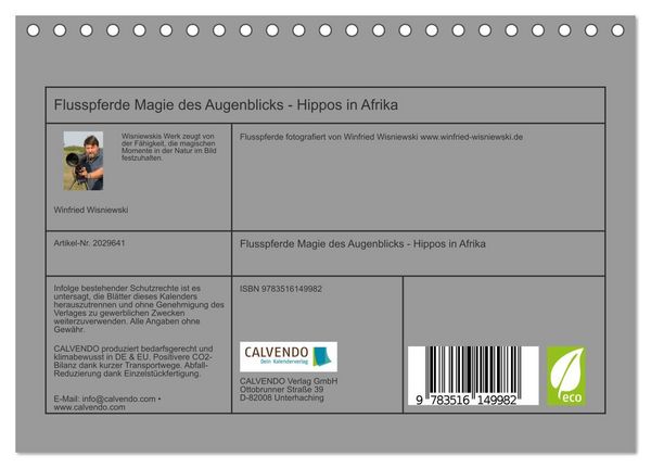 Produktbild: Flusspferde Magie des Augenblicks - Hippos in Afrika (Tischkalender 2026 DIN A5 quer), CALVENDO Monatskalender