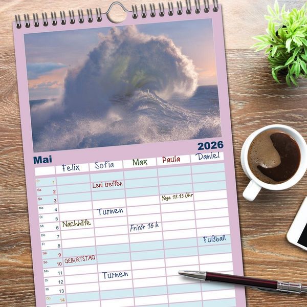 Produktbild: Familienplaner 2026 - Wellen Konzert mit 5 Spalten (Wandkalender, 21 x 45 cm) CALVENDO