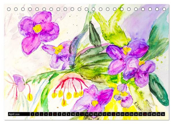 Produktbild: Blumenjahr - Bunte Bl&uuml;ten in Aquarell (Tischkalender 2026 DIN A5 quer), CALVENDO Monatskalender
