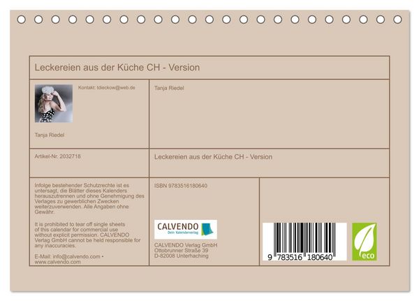 Produktbild: Leckereien aus der K&uuml;che CH - Version (Tischkalender 2026 DIN A5 quer), CALVENDO Monatskalender