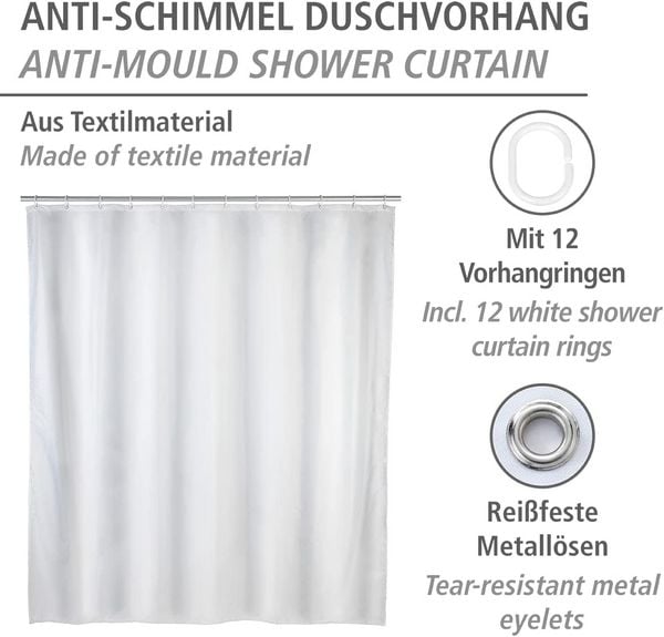 Produktbild: Anti-Schimmel Duschvorhang Uni White, Textil (Polyester), 120 x 200 cm, waschbar