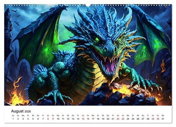 Produktbild: Drachen - Furchterregende und imposante Fabelwesen (hochwertiger Premium Wandkalender 2026 DIN A2 quer), Kunstdruck in Hochglanz