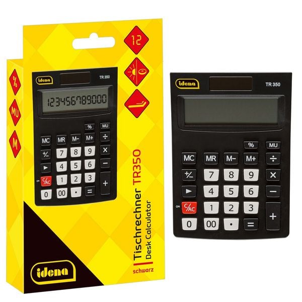 Idena Taschenrechner TR350 solar schwarz 12-stelliges Display