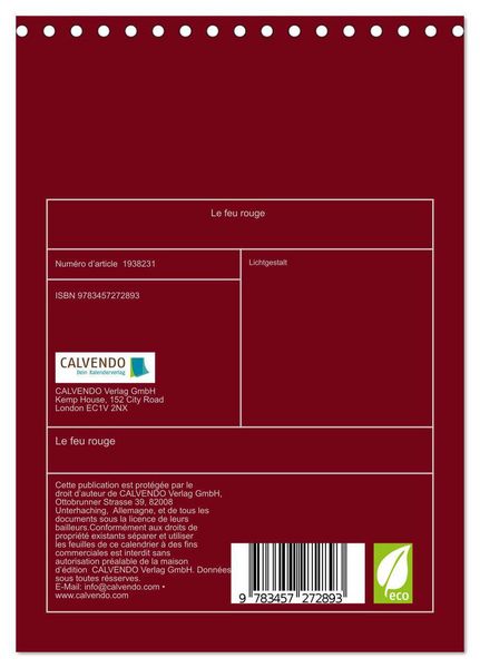 Produktbild: Le feu rouge (Calendrier de bureau 2026 DIN A5 horizontal), CALVENDO calendrier mensuel