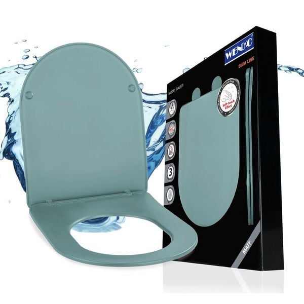 WC Sitz Mod. Galati Blaugrau matt, Toilettendeckel in D-Form mit Absenkautomatik