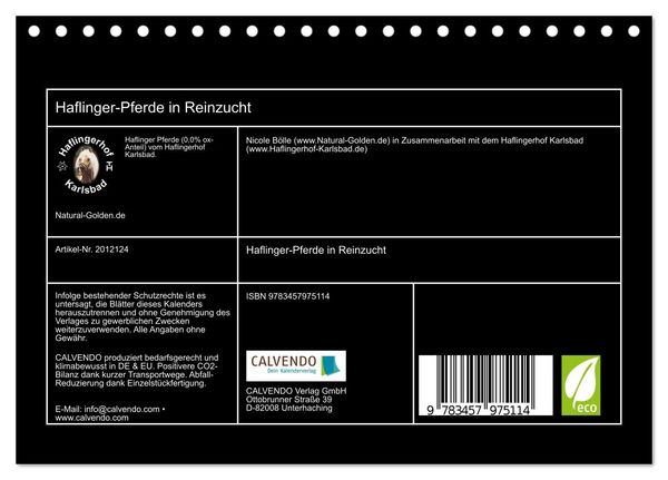 Produktbild: Haflinger-Pferde in Reinzucht (Tischkalender 2026 DIN A5 quer), CALVENDO Monatskalender