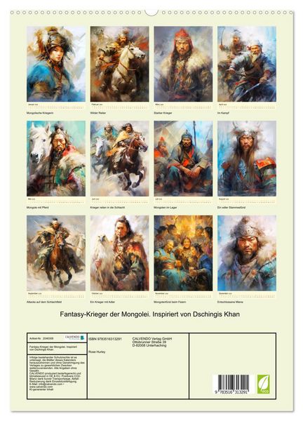 Produktbild: Fantasy-Krieger der Mongolei. Inspiriert von Dschingis Khan (hochwertiger Premium Wandkalender 2026 DIN A2 hoch), Kunstdruck in Hochglanz