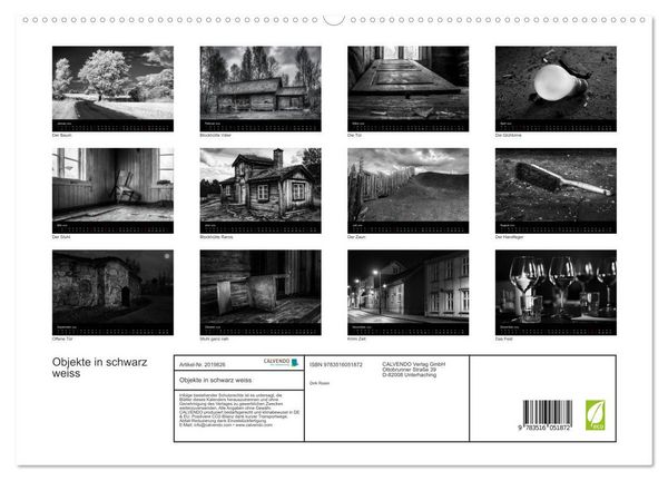 Produktbild: Objekte in schwarz weiss (hochwertiger Premium Wandkalender 2026 DIN A2 quer), Kunstdruck in Hochglanz