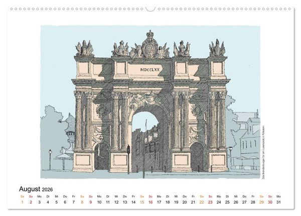 Produktbild: Potsdamer Sehensw&uuml;rdigkeiten in Ink und Farbe (Wandkalender 2026 DIN A2 quer), CALVENDO Monatskalender