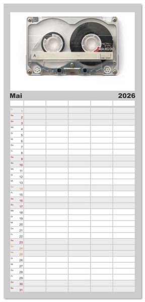 Produktbild: Familienplaner 2026 - Audio Tapes mit 5 Spalten (Wandkalender, 21 x 45 cm) CALVENDO